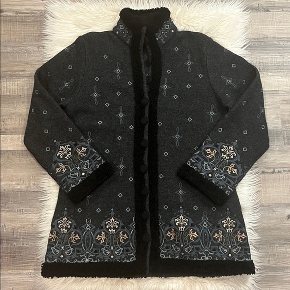 Covelo wool embroidered embellished coat jacket L - Picture 1 of 10